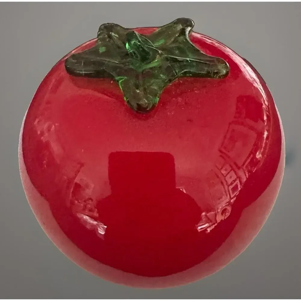 Vintage Large Studio Art Glass Hand Blown Red Tomato Green Stem Vegetables